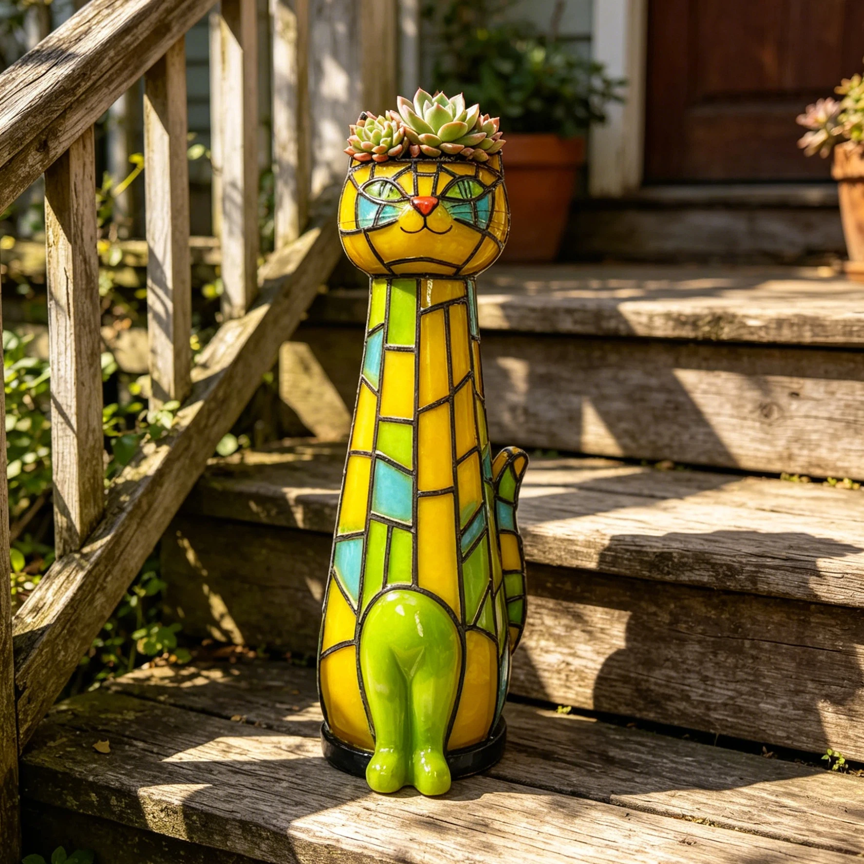 Pop Art Color-Blocking Resin Cat-Shaped Flower Arrangement Container Statue, a Decorative Piece for Flower Shop Window Displays, Popular Check-In Spots, and Dining Spaces, Symbolizing the Enhancement of Store Aesthetic
