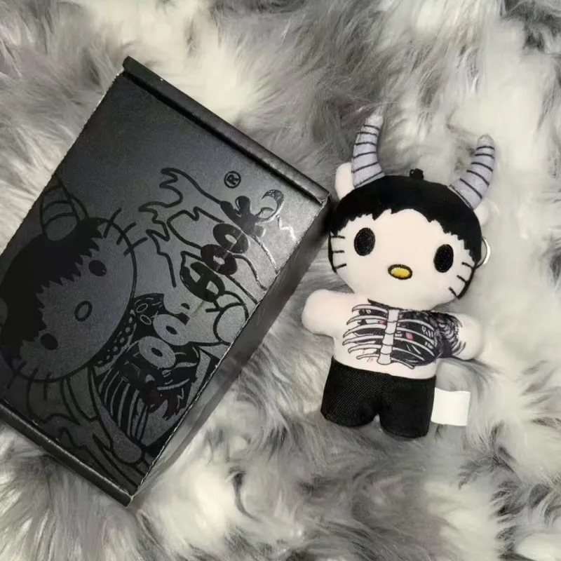 Hello Kitty Plush Pendant Hip Hop Series Cute Fashion Blonde Kitty Rapper Tattoo Kitty Ornament Cool Decoration Couple Gifts