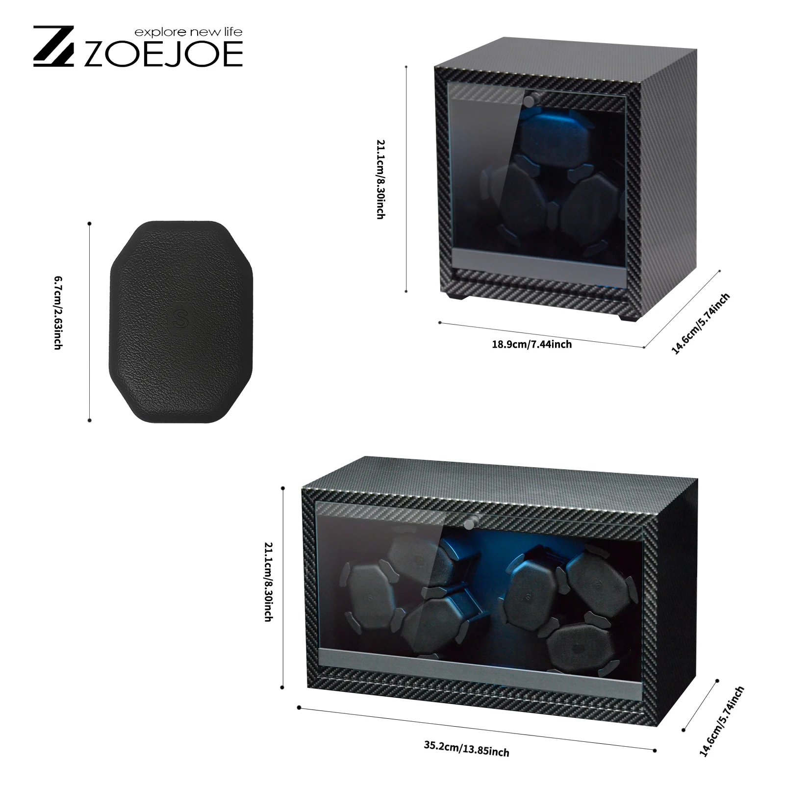 ZOEJOE 3 Slots 6 Slots Automatic Watch Winders USB Cable Low Noise Watch Storage Box Pu Leather Carbon Fiber Color