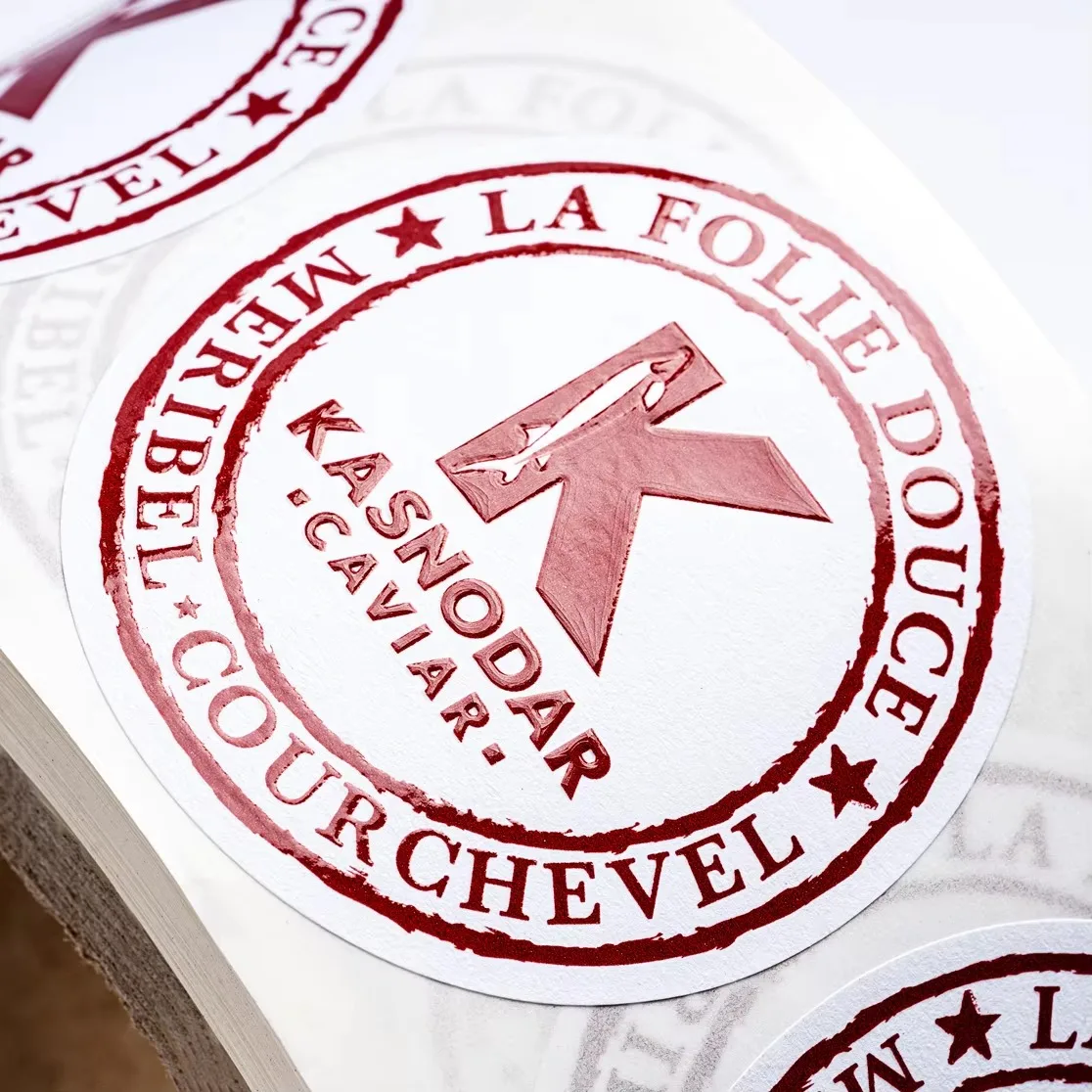 Custom Luxury Caviar Tin Labels | 3D Gold Foil Embossed | Raised Spot UV | Waterproof Vinyl Textured Paper Stickers