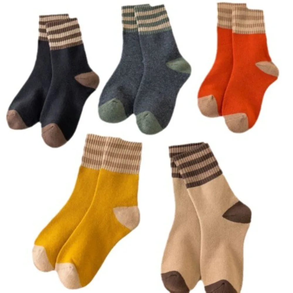 

5 Pair /bag Warm Thickened Wool Socks Solid Color Simple Style Winter Socks Against Cold Comfortable Warm Socks Casual Wear