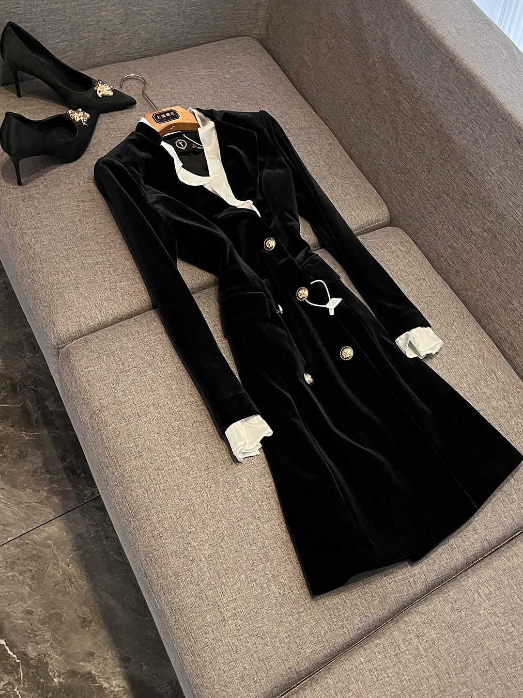 Bla velours automne hiver nouveau 2025 femmes Dr Ele Design costume jupe avec bois ain volants longue Sve Slim Fit V Ne