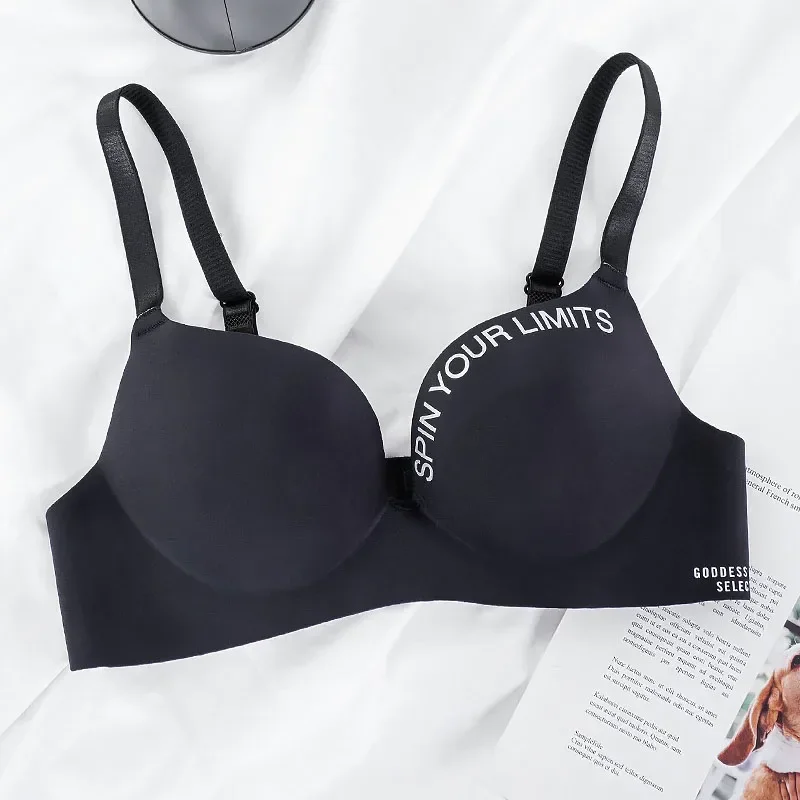 Women Seamless Letter Pattern Bra Wireless 3/4 Cup Sexy Push Up Bralette Comfortable Fashion Daily Female Lingerie Underwear