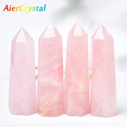 1PC Natural Rose Quartz Crystal Point Pink Crystal Column Hand Polished Hexagon Obelisk for Room Furnishing Decor Crafts Gifts