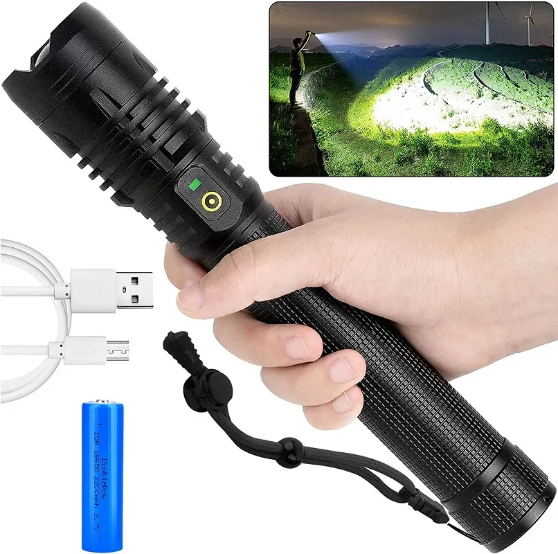 

Super Bright LED Flashlight USB Rechargeable Flashlights Waterproof Zoom Torch Aluminium Alloy Flashlight Use 18650 Battery