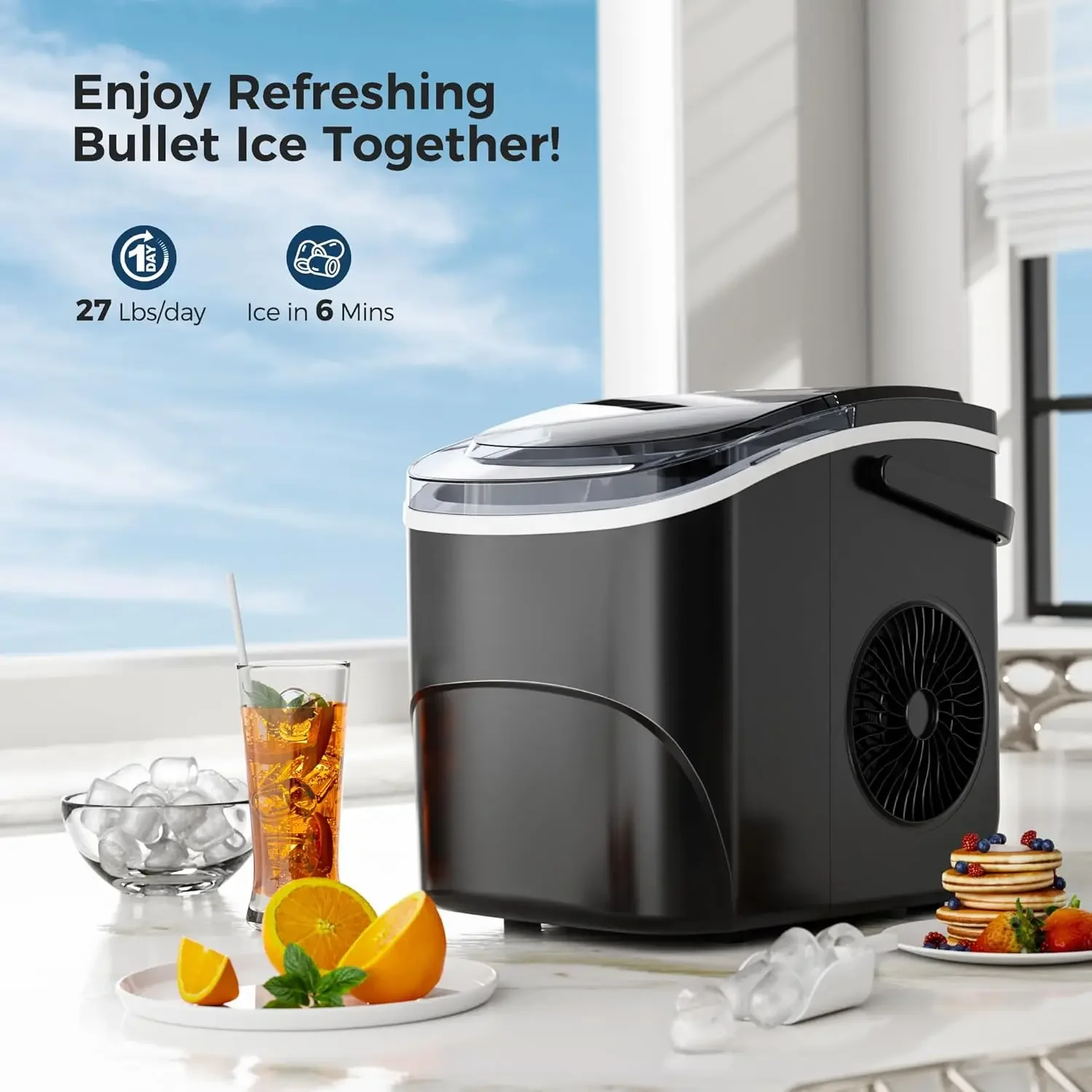 r Home, Office, Bar and BBQ, Portable Ice Maker with Transparent Lid, Easy Operation Ice Maker Countertop, Compact Ice Maker for