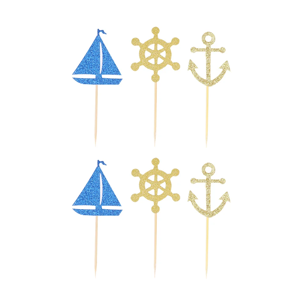 

48 Pcs Decoration Party Supplies Sailing Boat Cake Topper Nautical Toppers Paper Cup