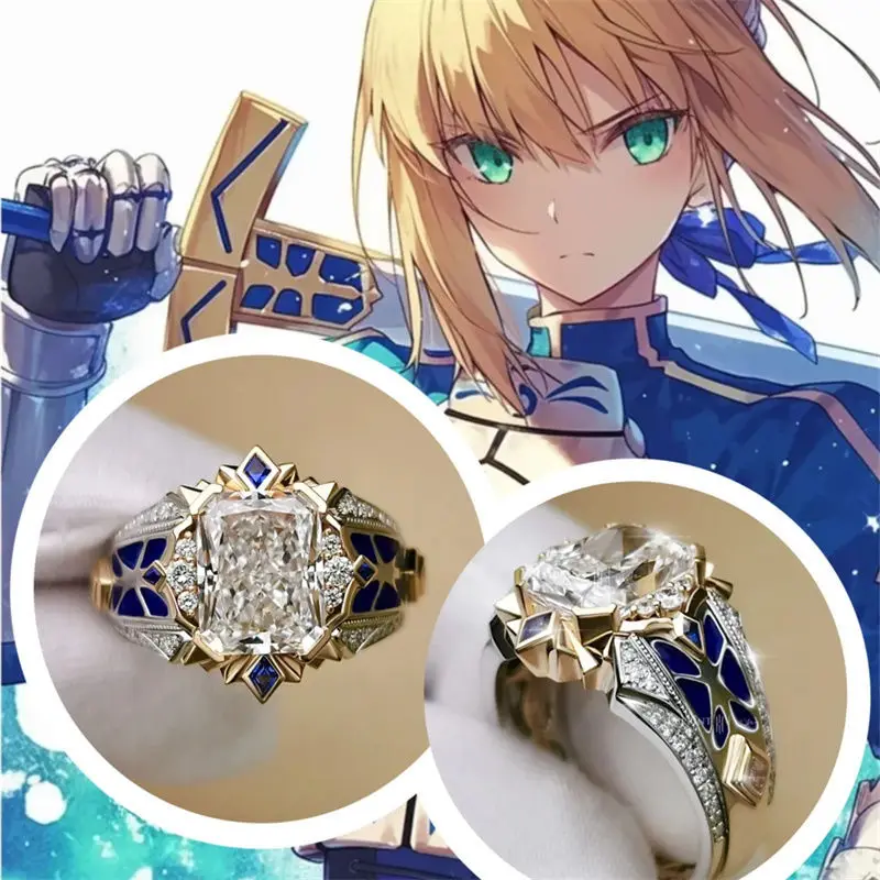 

Fate Grand Order Saber Artoria Pendragon Ring Anime Cosplay Jewelry Excalibur Sword Crown Adjustable Alloy Finger Ring