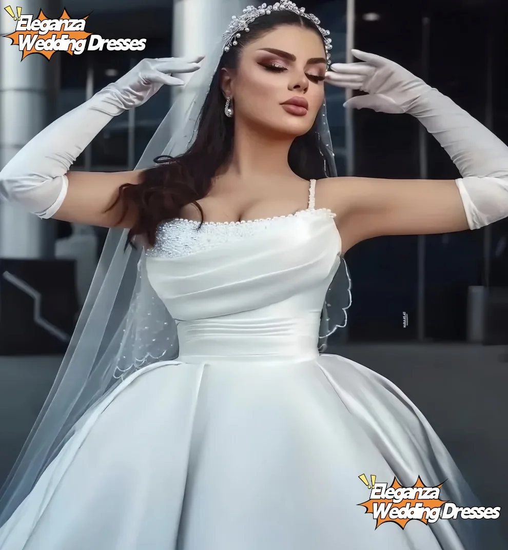 

Customized Strapless A-Line Wedding Dresses Spaghetti Straps Sweep Train atin Princess Bridal Gowns Vestido De Noiva 2025