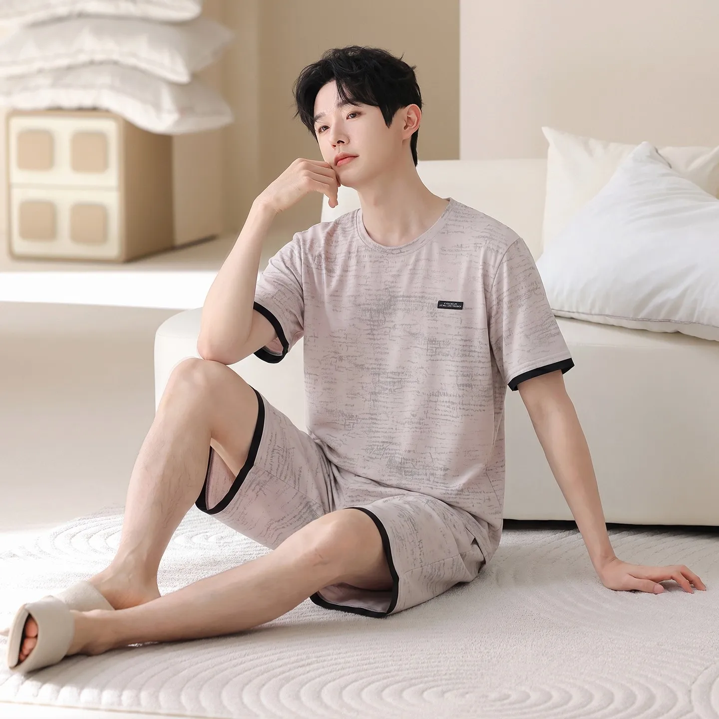 2026 New Arrival Men's Lyocell Cotton Pajamas Set Summer Comfortable Brethable Nightwear Young Boy Pjs Pyjamas Hombre Dropship