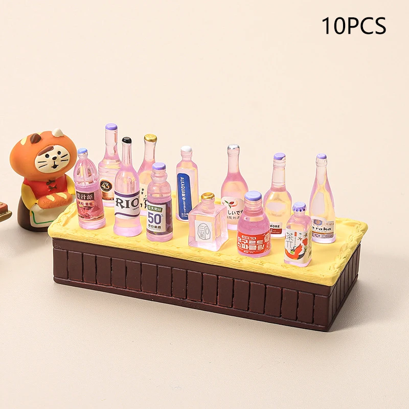 10pcs Mini 1/12 Dollhouse Miniature Simulation Whisky Wine Beer Bottles Cups Pretend Play Toys Mini Doll Food Drink Accessories