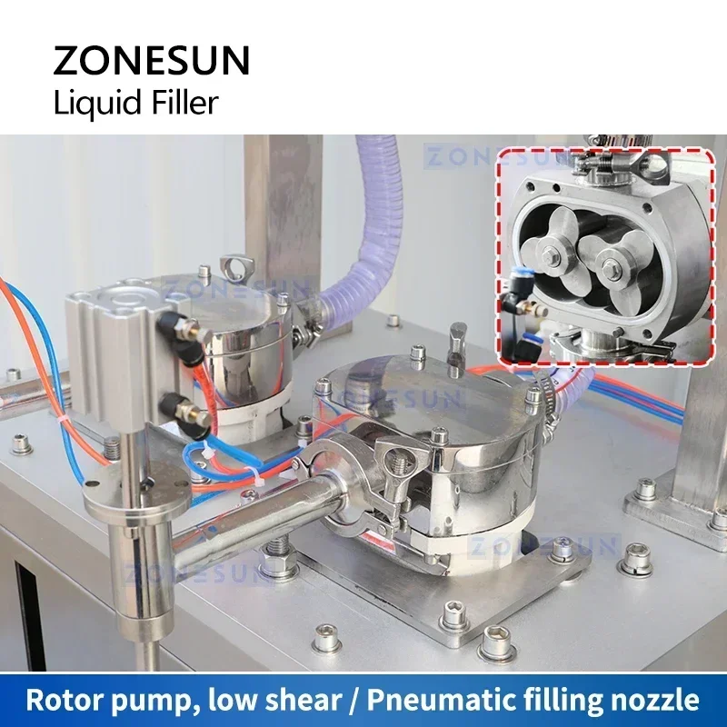 ZONESUN آلة تعبئة الزجاجات السائلة السميكة حشو زيت الطعام المنظفات الشامبو مستحضرات التجميل لصق الدوار مضخة محرك معزز ZS-GTRP2