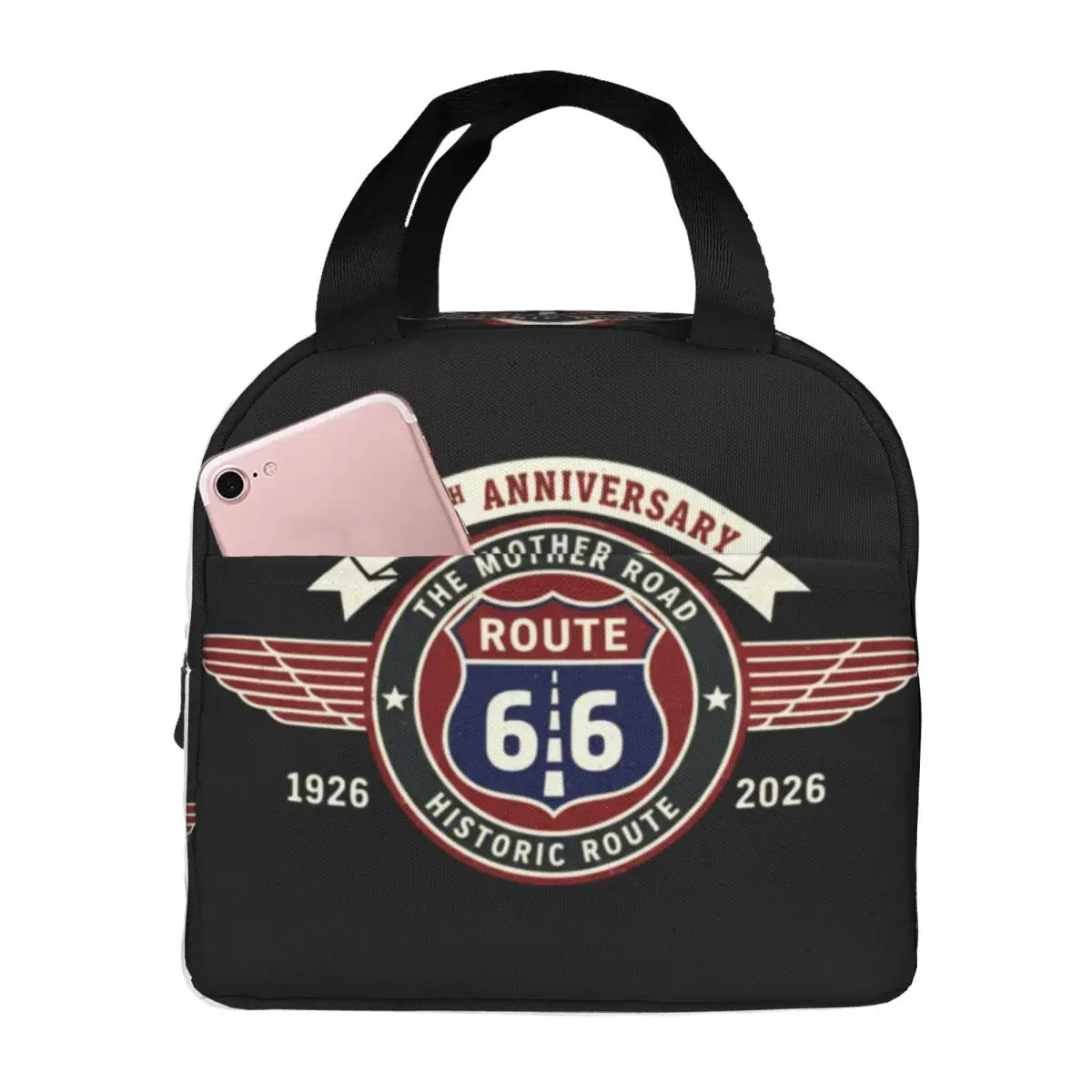 Motorcycle Ride Route 66 Lunch Bag Men Women Cooler Thermal Insulated Lunch Boxes for Office