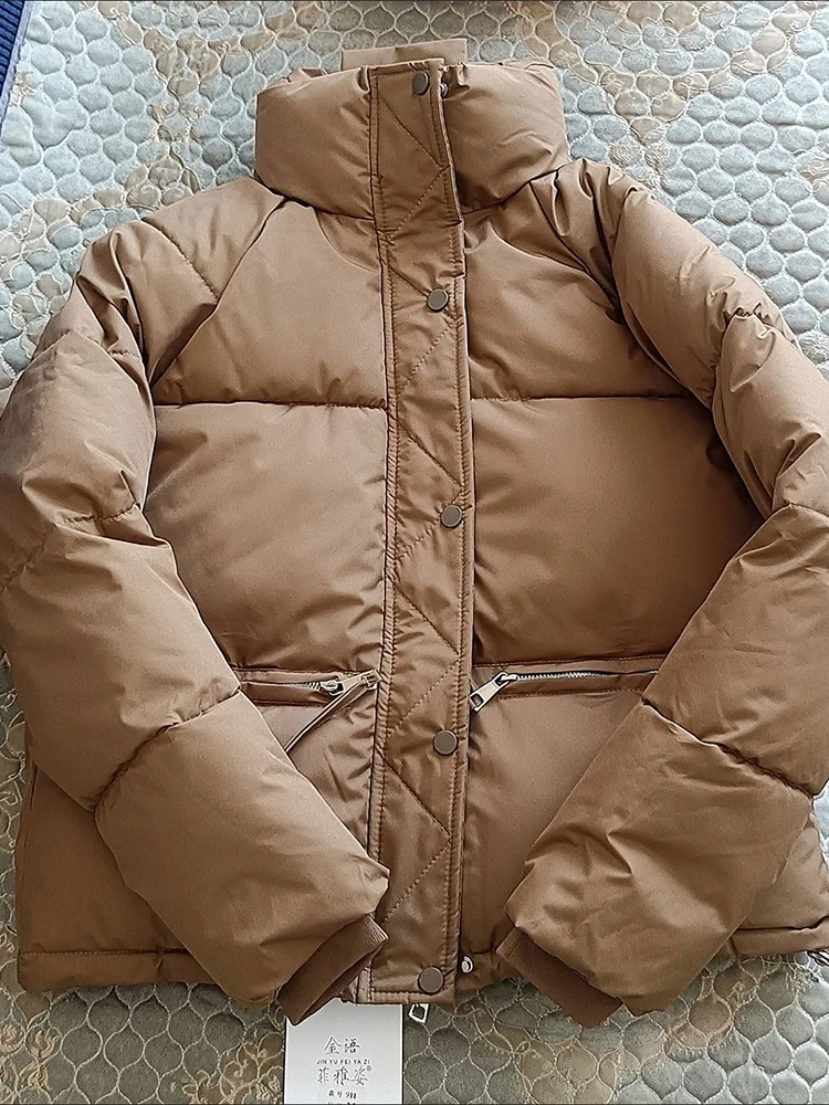 Manteau matelassé court pour femme, col montant, poche décontractée, fermeture éclair, décontracté, décontracté, coréen, chaud, neige, hiver, nouveau, streetwear