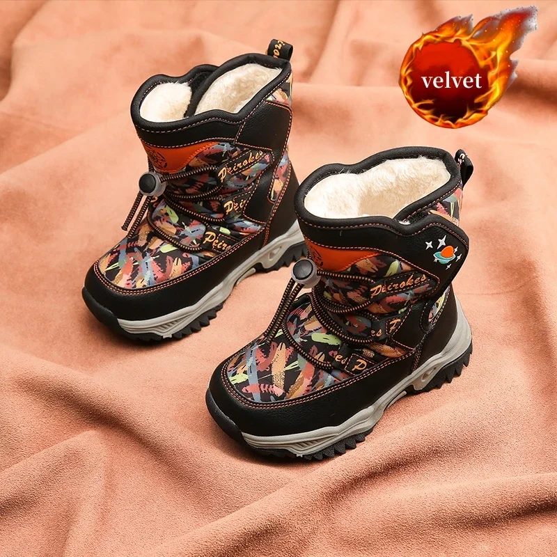 

High Quality Snow Boots For Girls Boys Waterproof Non-slip Outdoor Boots Kids Warm Children's Plush Boots High Top Sports Shoes