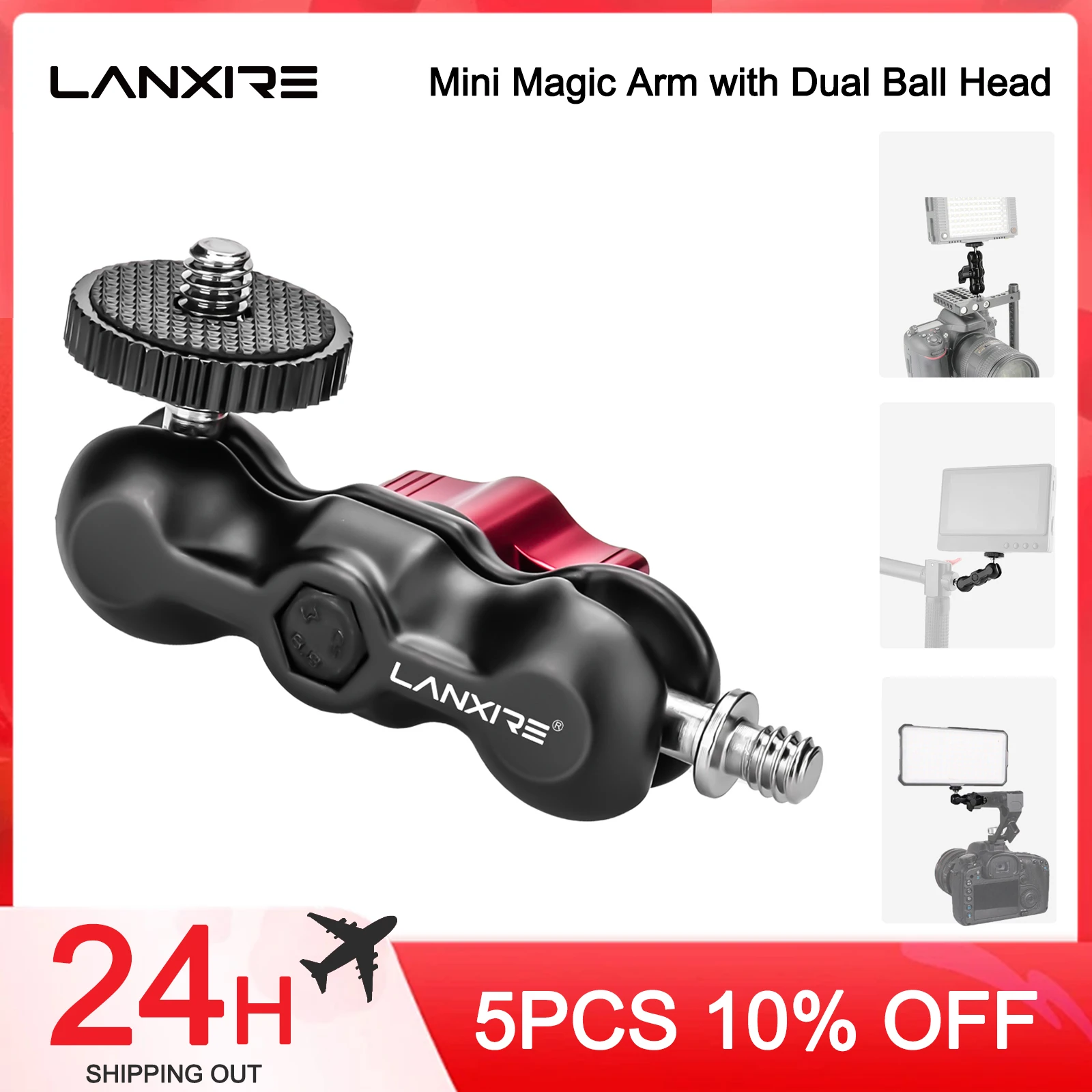 

Lanxire Mini Magic Arm with Dual Ball Head and 1/4'' Screw for Super Clamp, SmallRig Camera Cage, Monitor and Microphone