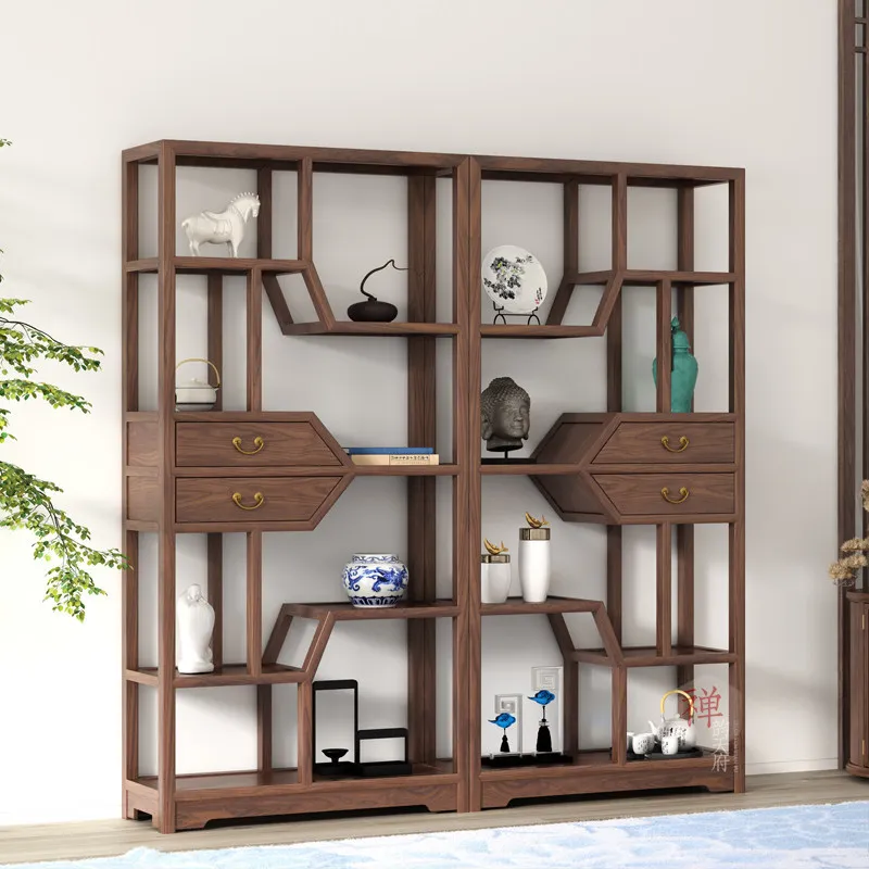 frame solid wood display cabinet with pumping Duobao Pavilion antique tea