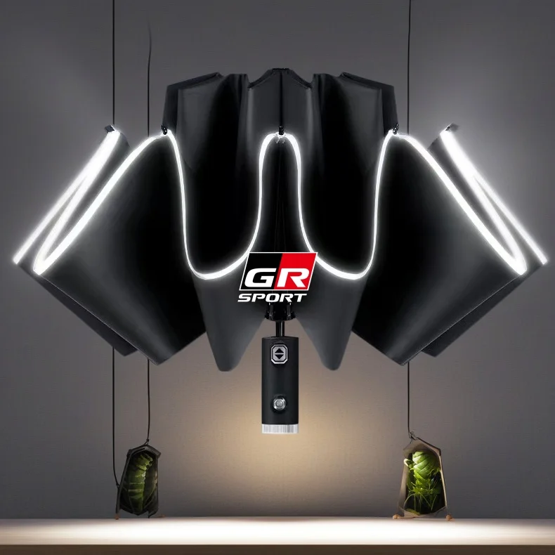 Automatic Umbrella with Reflective Stripe Reverse Led Light for GR Sport Gazoo Racing Yaris 86 Hilux Supra C- HR
