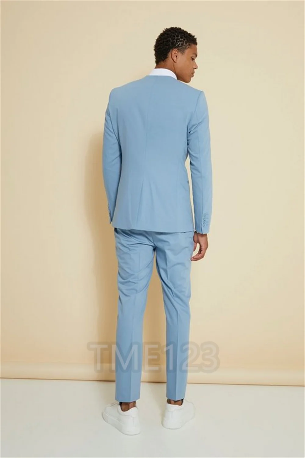 The New No Collar  Formal Fashion Blue Suits For Men\'s Groom Wedding Wear Suits Slim Tuxedos Peak Lapel Custom Made 2 Pieces