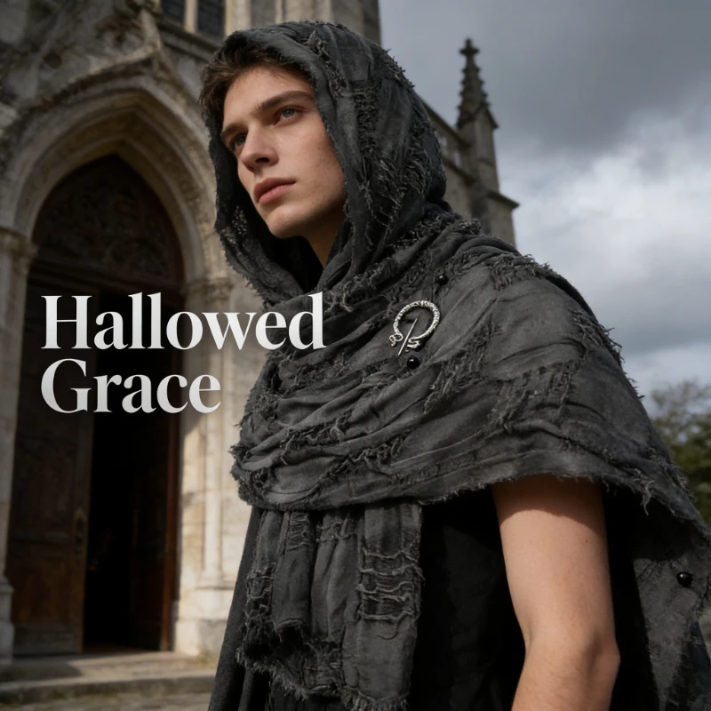 

Battle Hooded Shawl with Viking Brooch Medieval Renaissance Cloak Scarf for Performance Costume