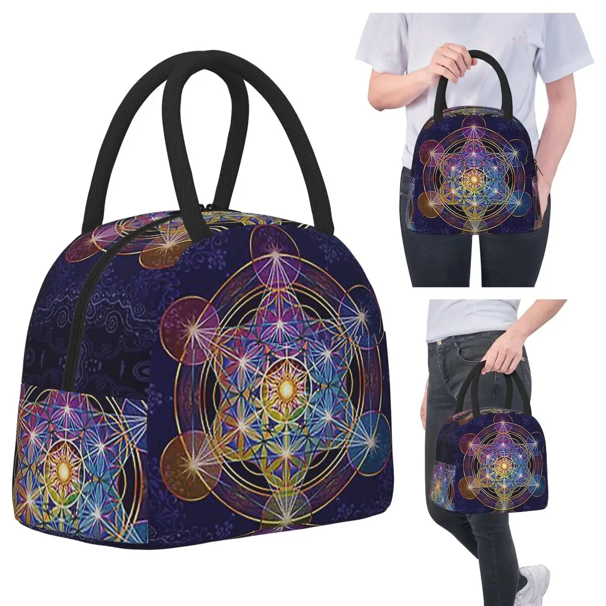 

Metatron's Cube Merkabah Insulated Lunch Bag for Women Office Cooler Thermal Food Box Tote Portable Lunch Boxes Container