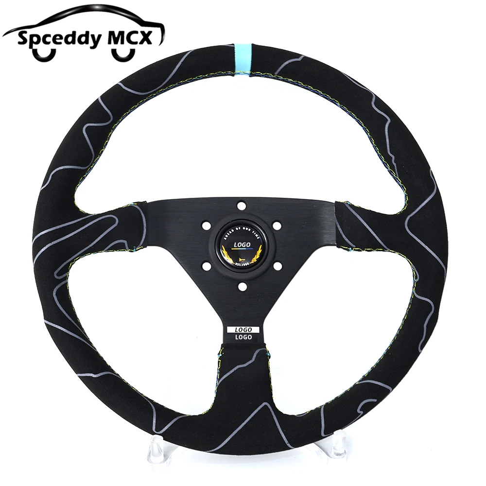 

JDM Gre-MO Montecarlo Suede Leather Steering Wheel Drift Sport Pull Up Steering Wheel 14inch 350mm Flat V1