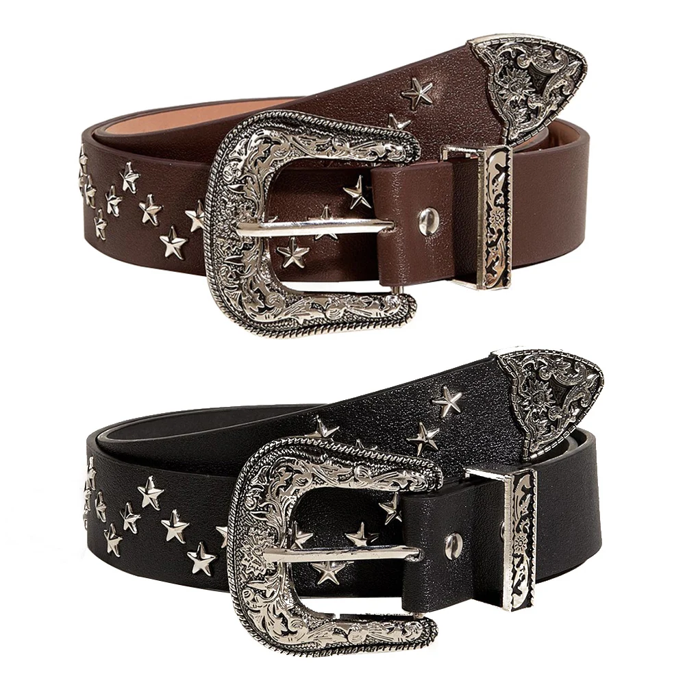 

Y2k Women Vintage Star Rivet Faux Leather Belts Men Punk Rock Metal Buckle Belt Gothic Street Casual Jeans Pants Decor Waistband