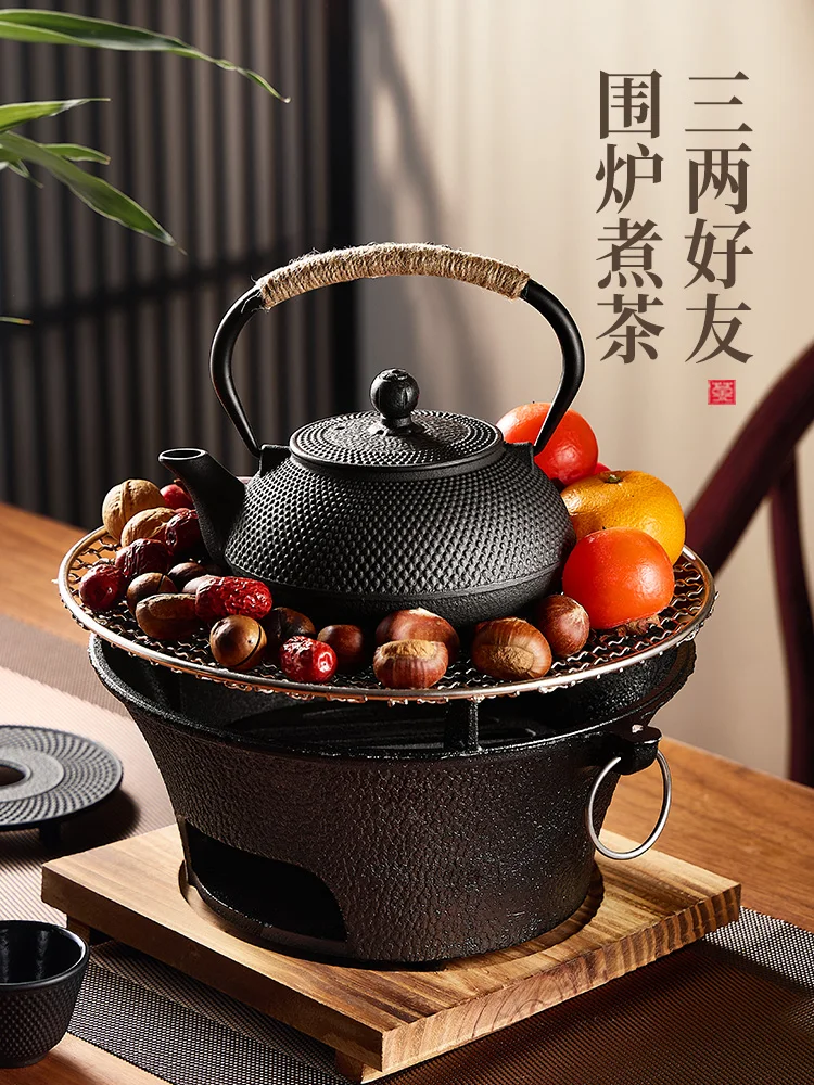 Old-fashioned large-capacity tea separation boiling water high-grade retro cast iron teapot set