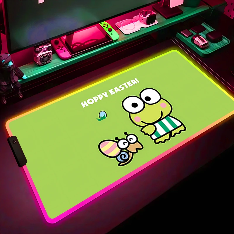 RGB LED Mouse Pad Gaming Mat K-kero K-kero K-keroppi PC Accessories Mousepad Desk Mat Non Slip Extended Pad Rubber Keyboard Pad