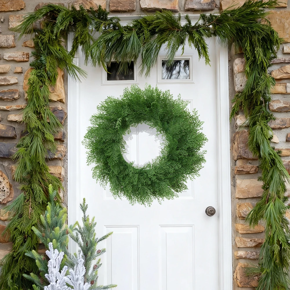 اكاليل عيد الميلاد الاصطناعية للباب الأمامي نورفولك الصنوبر إكليل عيد الميلاد الاصطناعي الأرز إكليل الأخضر لديكور جدران المنزل