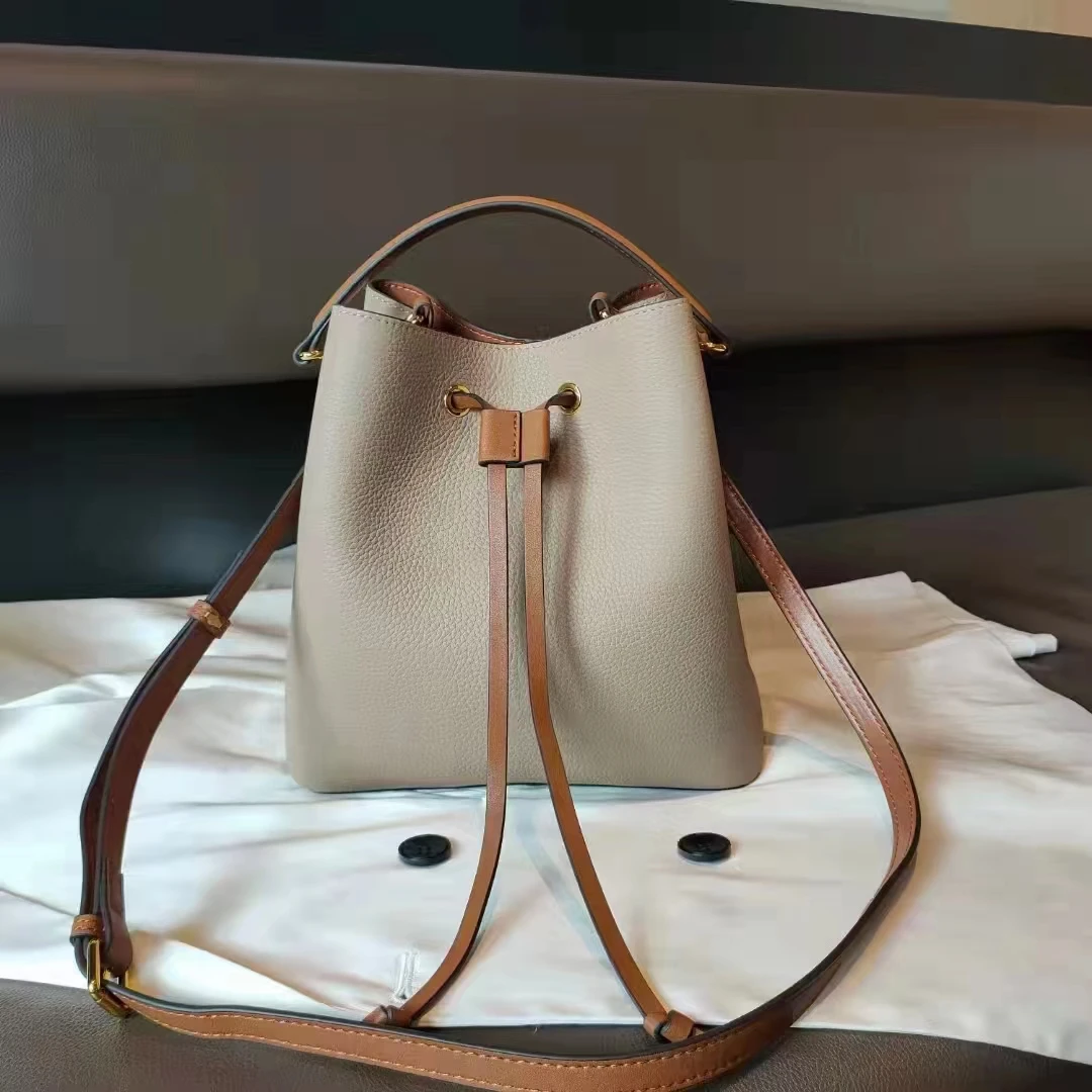 Genuine Leather Bag women new trendy retro simple large-capacity bucket bag fashion all-match drawstring shoulder messenger bag