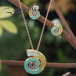 MeiceM Jewelry Set Bohemian Zinc Alloy Geometric Spiral Necklace And Earrings Set Elegant Temperament Jewelry Set For Women