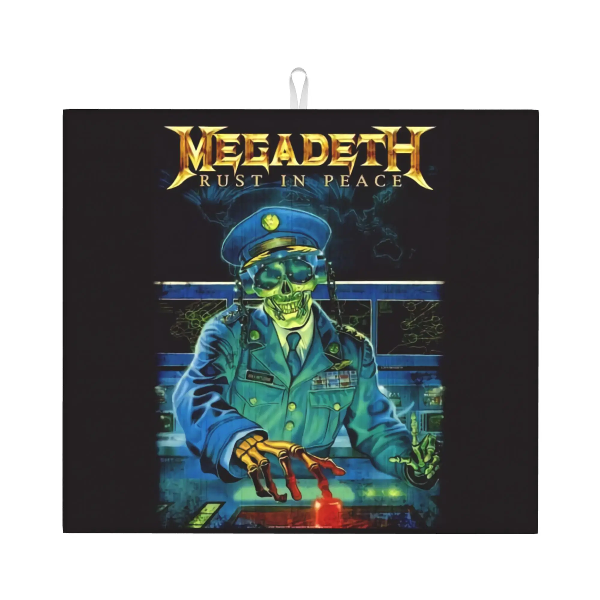 Drying Mat For Kitchen Rock Band Megadeths Barware Tableware Oil Proof Heavy Metal Band Washable Kitchen Sink Drying Pad