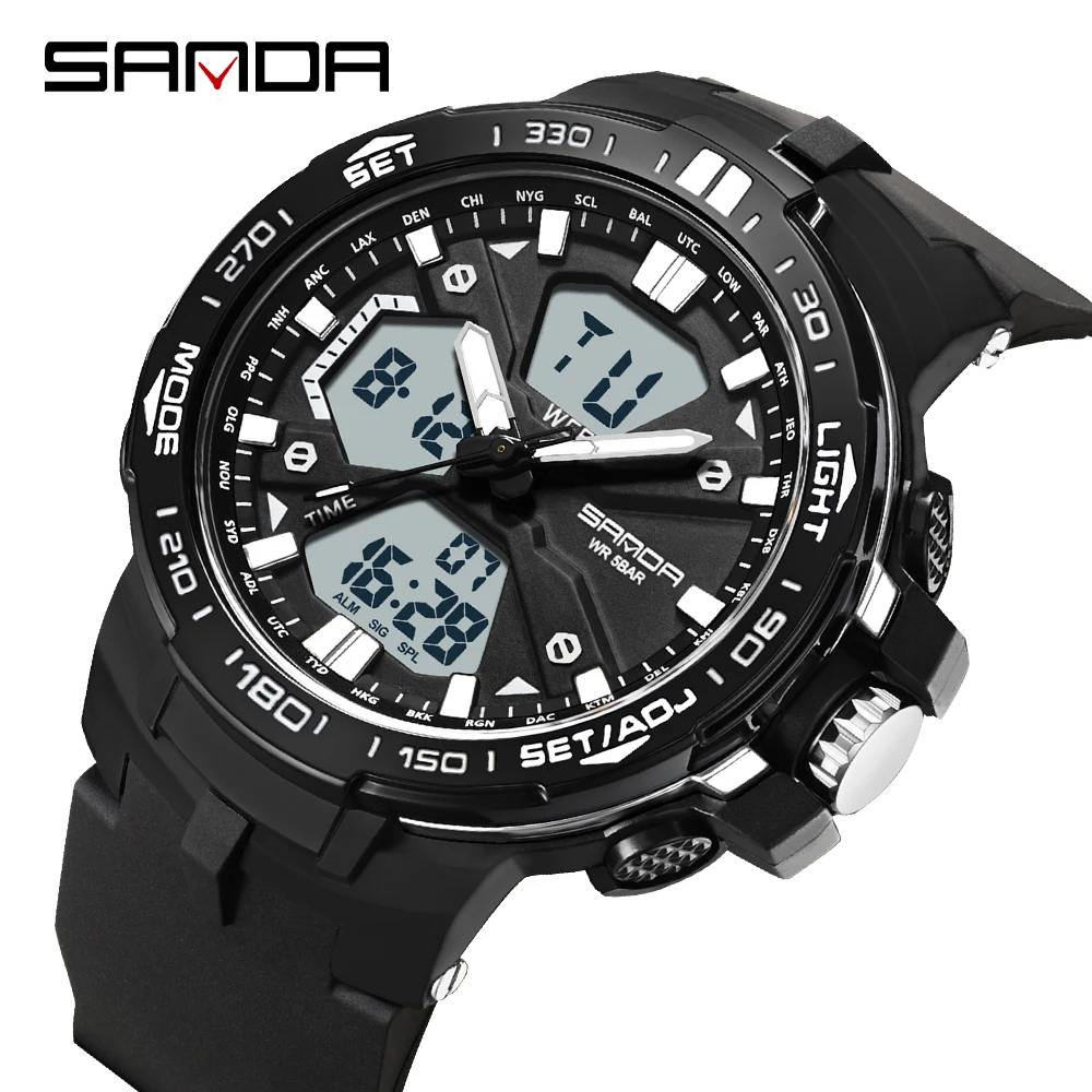 

Электронные часы SANDA 3333, многофункциональные водонепроницаемые светодиодные студенческие цифровые электронные часы для спорта на открытом воздухе, новые модные мужские часы