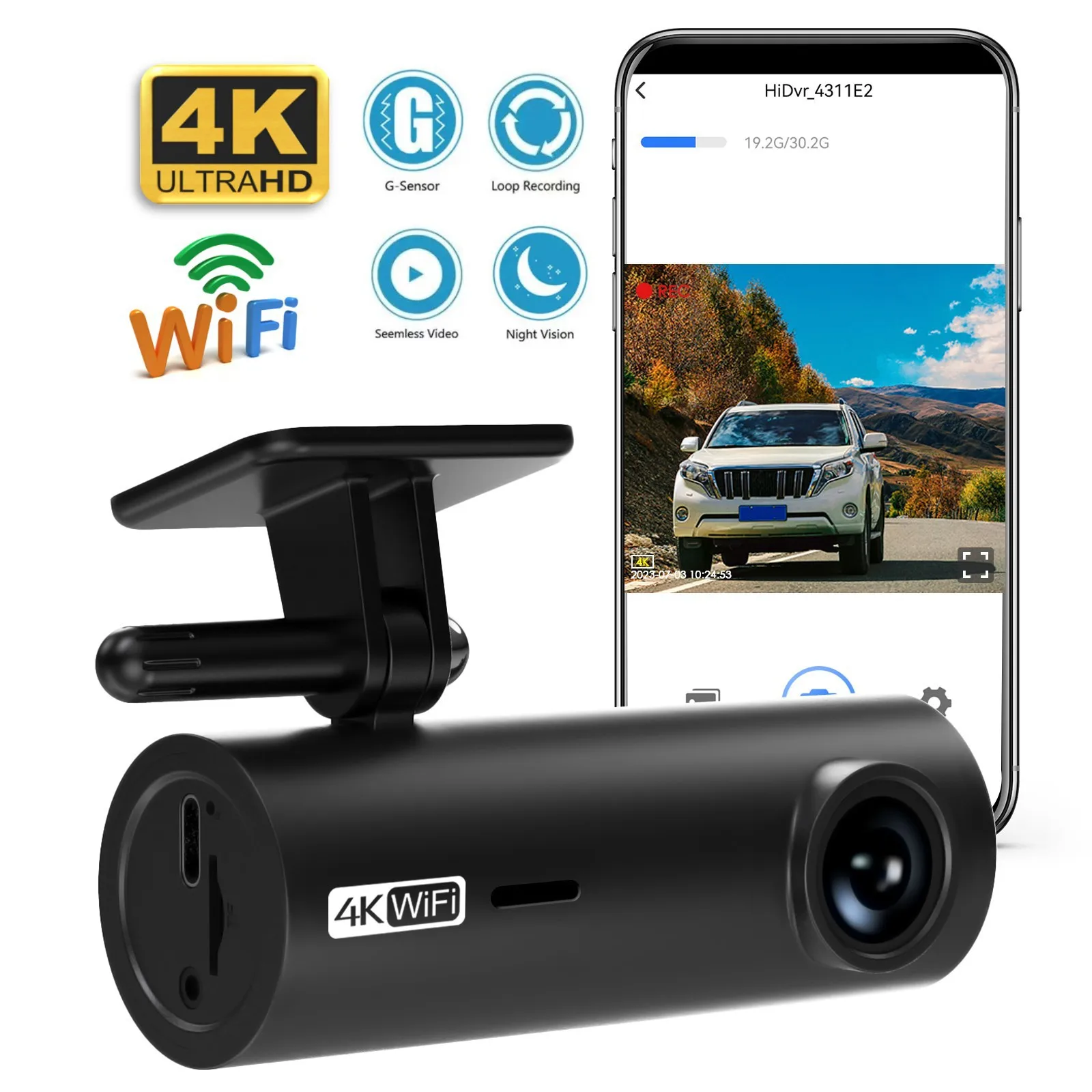 

4K Car Camera Dvr Dash Cam HD Night Vision Black Box with WIFI Dashcam Voice Prompt Record Video G-Sensor Loop Recording