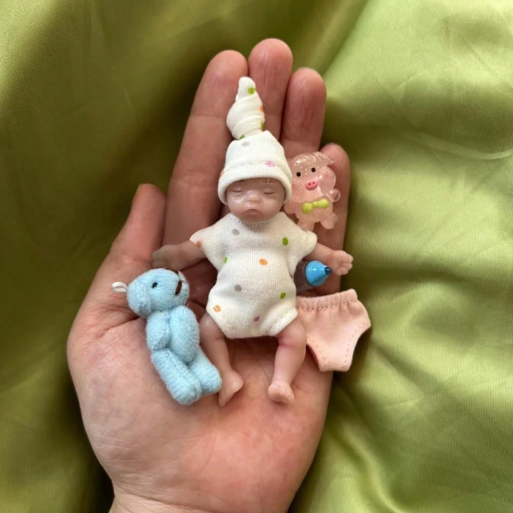 3인치 페인트 미니 실리콘 팜 걸 인형 - 귀여운 수제 풀 바디 솔리드 리본 베이비 토이 수집가 및 어린이용