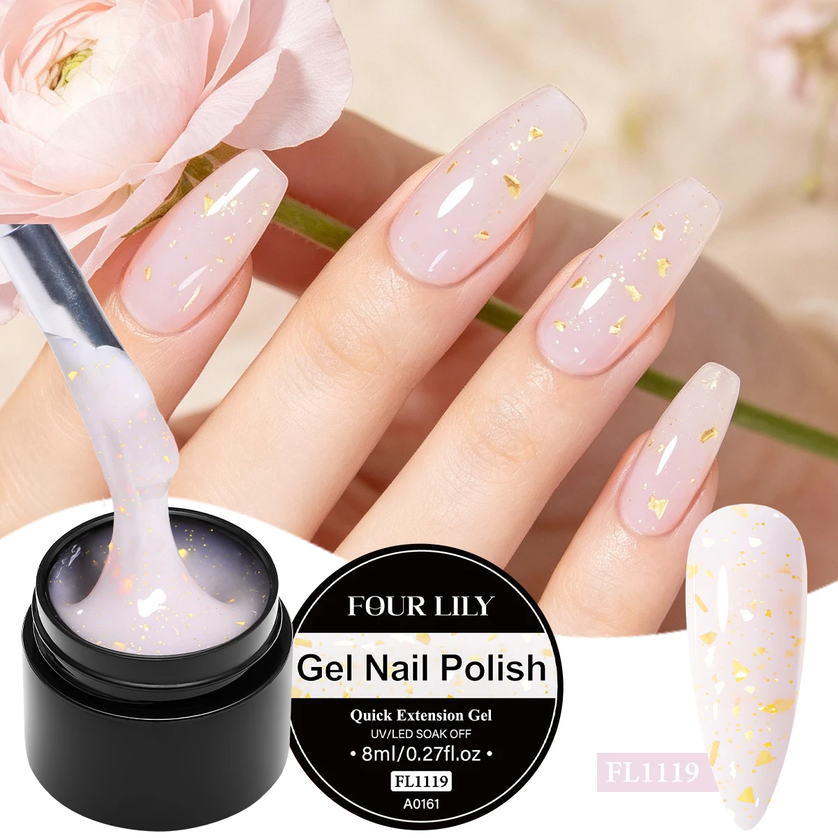 Gold Foil Flakes - 8ml Glitter Quick Extension Nail Gel