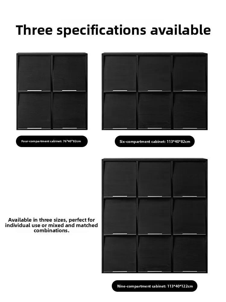 Furniture hidden combination cabinet, solid wood bookcase free combination cabinet, living room black storage side cabinet
