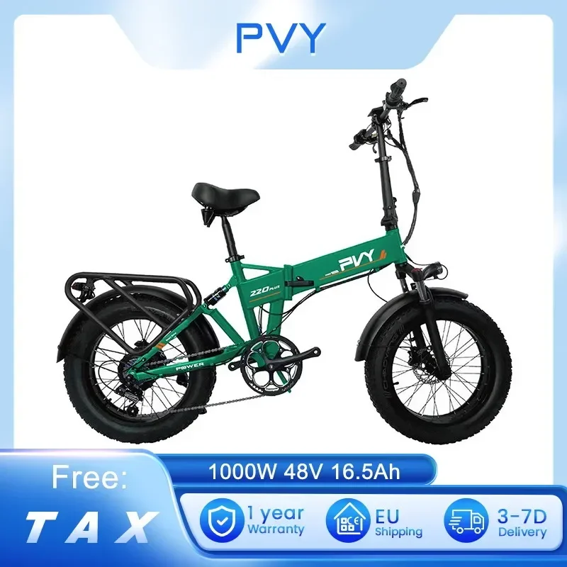 PVY Z20 Plus Folding E-bike, 20*4.0in Fat Tires 1000W Motor 50km/h Speed 16.5Ah Battery 80-120km Range Triple Suspension System