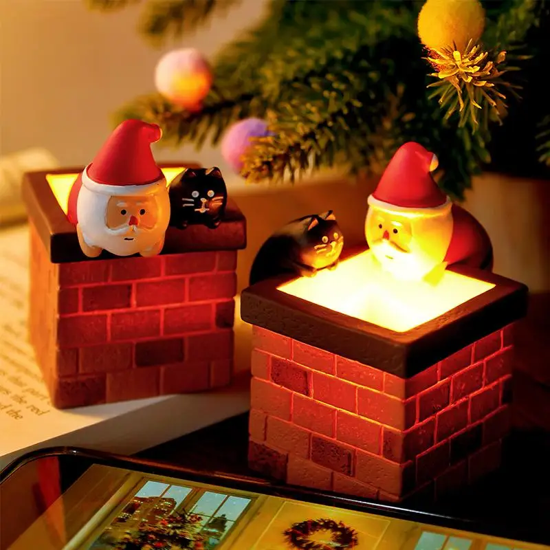 Creative LED Christmas Gift Night Light Chimney Pen Holder Santa Glowing For Home Bedroom Tabletop Decor For New Year Ornament