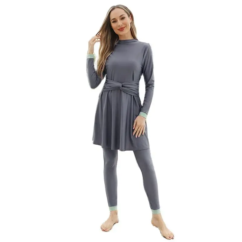 Traje de baño musulmán para mujer, Burkini largo de 3 piezas para el Sudeste Asiático, buceo, surf, protección solar, correr al aire libre