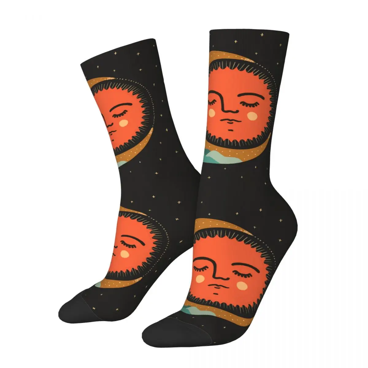 Funny Men's Socks Moon Sun Vintage Street Style Crew Sock Gift Pattern Printed