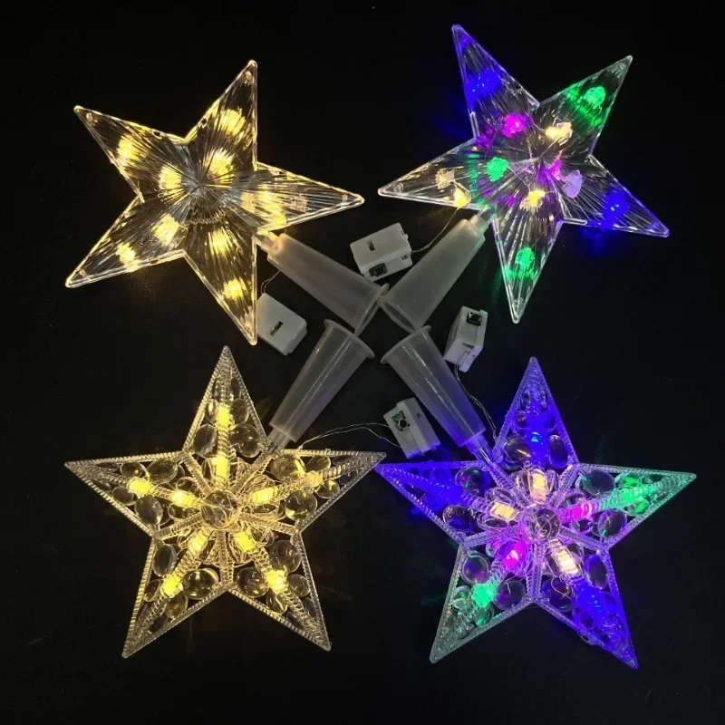 Five-Pointed Star LED Night Light, Xmas Tree Top Lamp, decoração de Natal, suprimentos brilhantes, festa de casamento, jardim