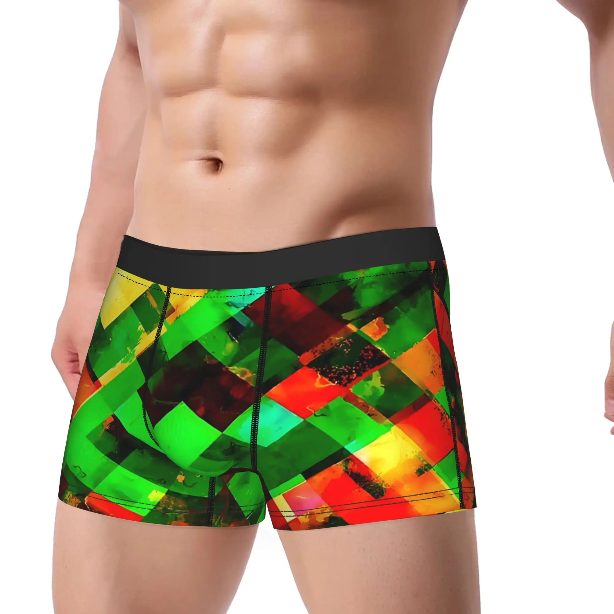 Geometric Square Pixel Pattern Abstract Background Underpants Breathbale Panties Male Underwear Abstract Comfortable Boxer