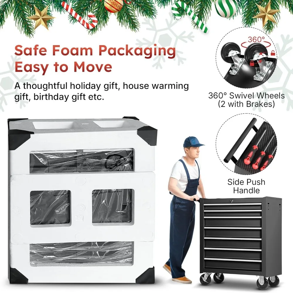 Cassettiera per attrezzi in metallo con 7 cassetti con serratura, scatola portaoggetti portatile su ruote per uso in garage e officina