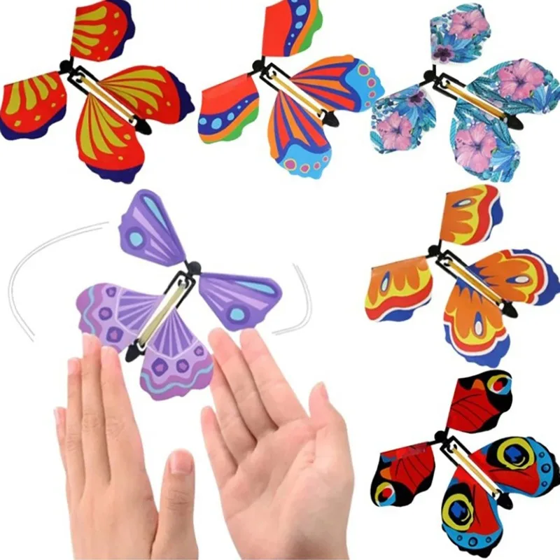 

3/5/10Pcs Fairy Magic Colorful Random Butterfly Set Kids Children Funny Rubber Band Flying Joke Toys Wind Up Butterflies toys