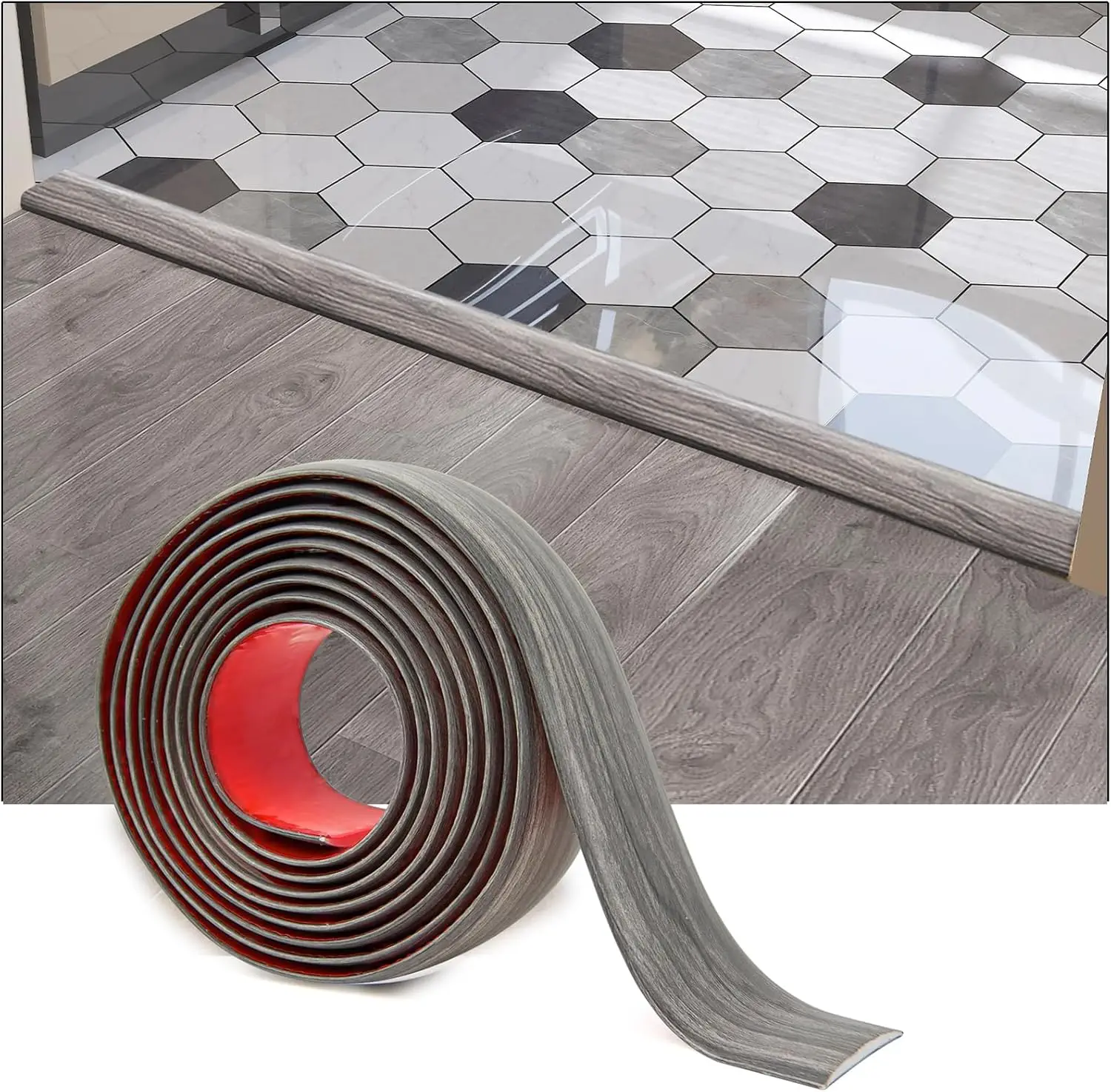

Self Adhesive Vinyl Floor Transition Strip for Joining Floor Gaps, Carpet Threshold, 4ft Gray