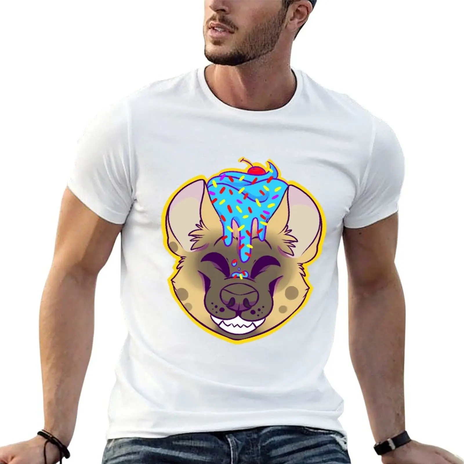 

Cupcake Spotted Hyena T-Shirt man t shirts cotton cotton tshirt 100% T-Shirt