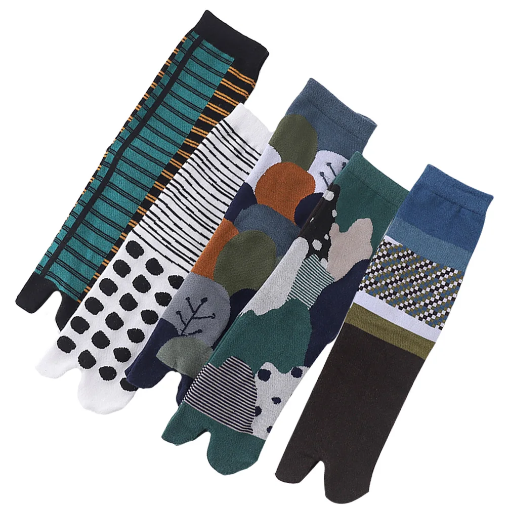 

5 Pairs Toe Japanese Style Socks 35-44 Mid Calf Japanese Cotton Socks Breathable Elastic Durable Design Summer Sock