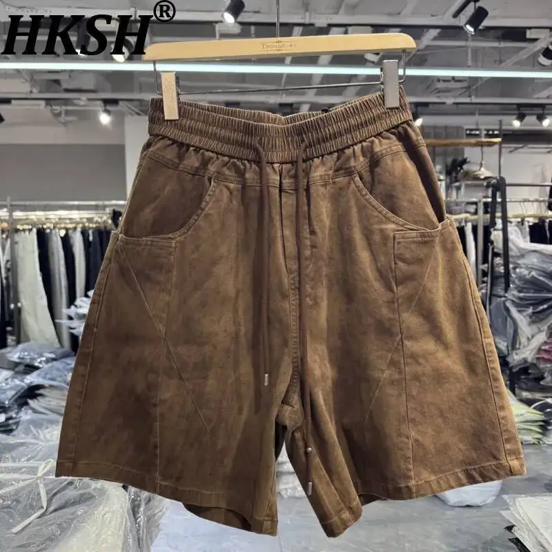 HKSH Spring Summer New Men Tide Dark Punk Korean Vintage Vibe Fashion Solid Color Wide-Leg Shorts Cotton Chic Ins Capris HK23311